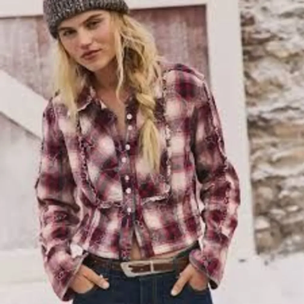 We The Free / Free People Georgia Plaid Embroidered Button Down